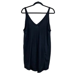 Free People Beach Ribbed Double V Neck Black Tank dress tunic size XS